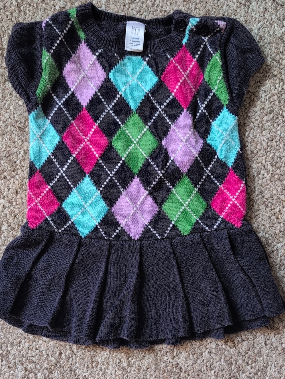 GAP Kids Black Argyle Peplum Knit Top - Pink, Aqua, Green, Lavender